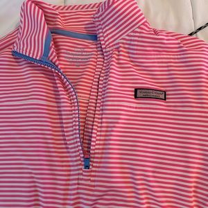 Women’s Vineyard Vine XL Shep Shirt quarter zip pink stripe